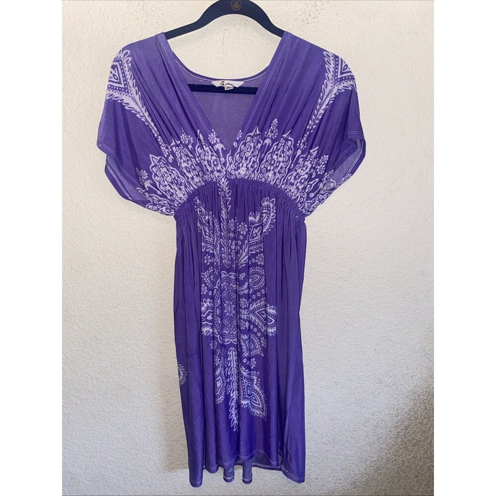 5TH & LOVE empire maxy dress purple boho hippie m stretchy paisley festival